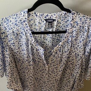 Chaps Blue and Cream Floral Short Sleeve Blouse sz 4x